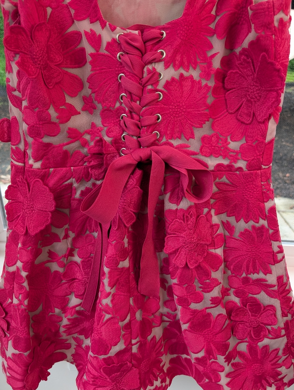 Anthropologie Pink Floral Appliqué Mini Dress - Picture 4 of 13
